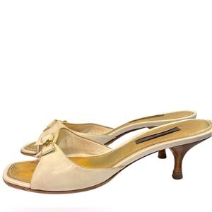 Y2K Louis Vuitton Cream/White/Gold Bow Mule Sandals Size 36